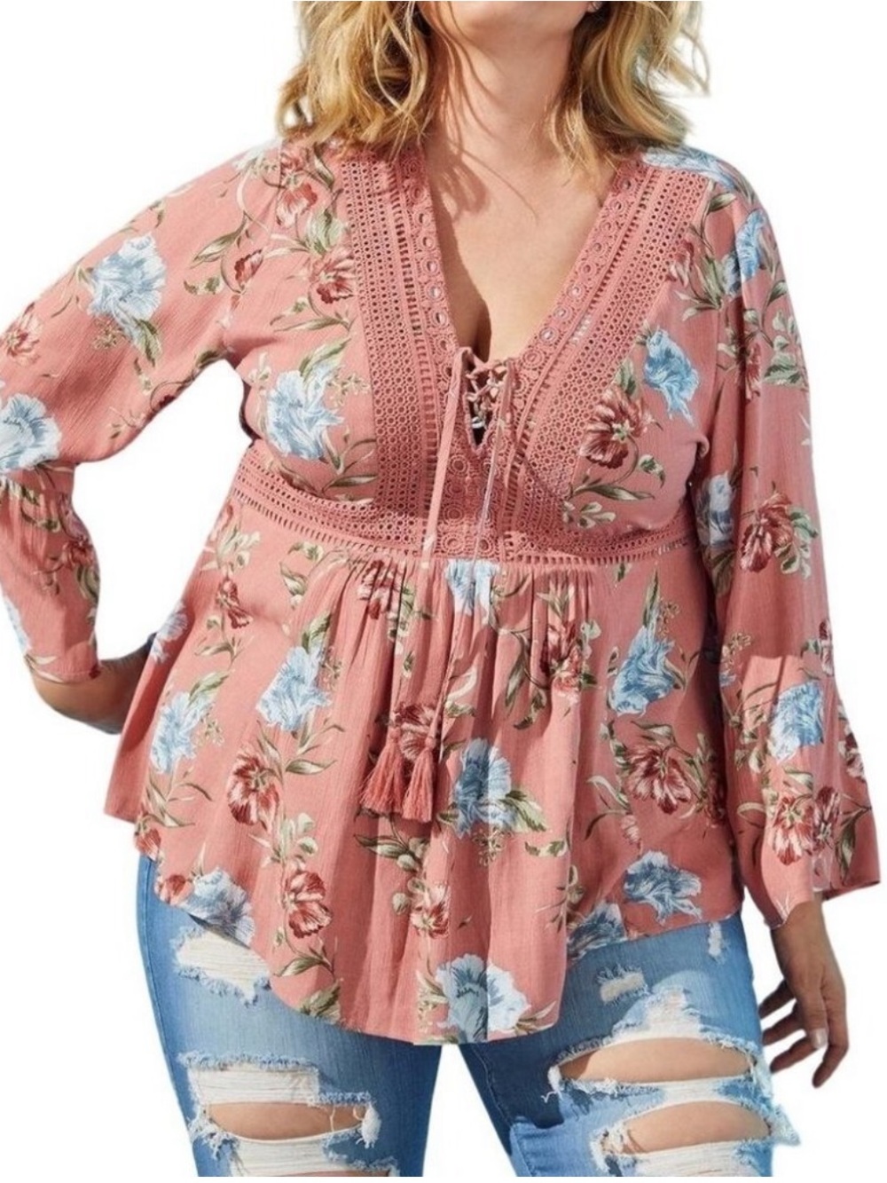 Torrid Babydoll Gauze Floral Blouse Dusty Orange Size 2X